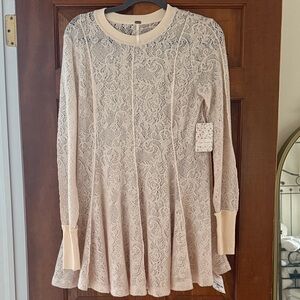 Free People Lace Long Sleeve Dress in Cream